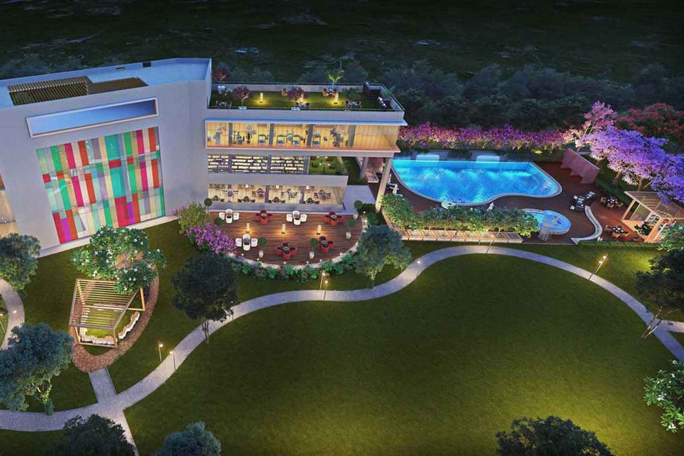 Hero Homes Sector 104 grand clubhouse, swimming pool, open dining deck and rooftop lounge